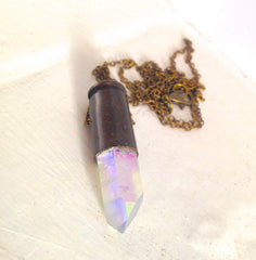 Opal Aura crystal bullet necklace dark oxidised