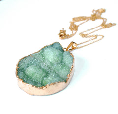 GOLD dipped jade green crystal quartz druzy drusy necklace