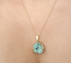 delicate gold dipped aqua blue crystal quartz druzy drusy necklace