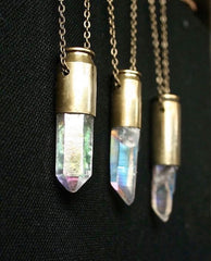 Opal Aura crystal bullet necklace dark oxidised