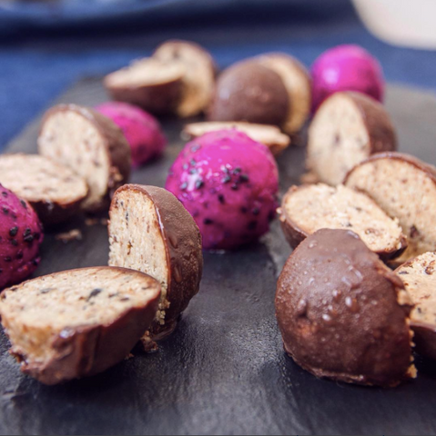 Double Choc & Almond Butter Cookie Dough Protein Balls