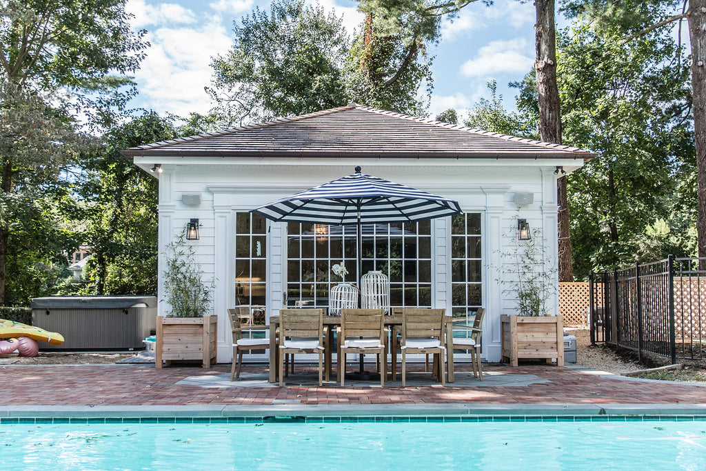 Hamptons Style Cabana Pool House Design - Ocean Blu Designs