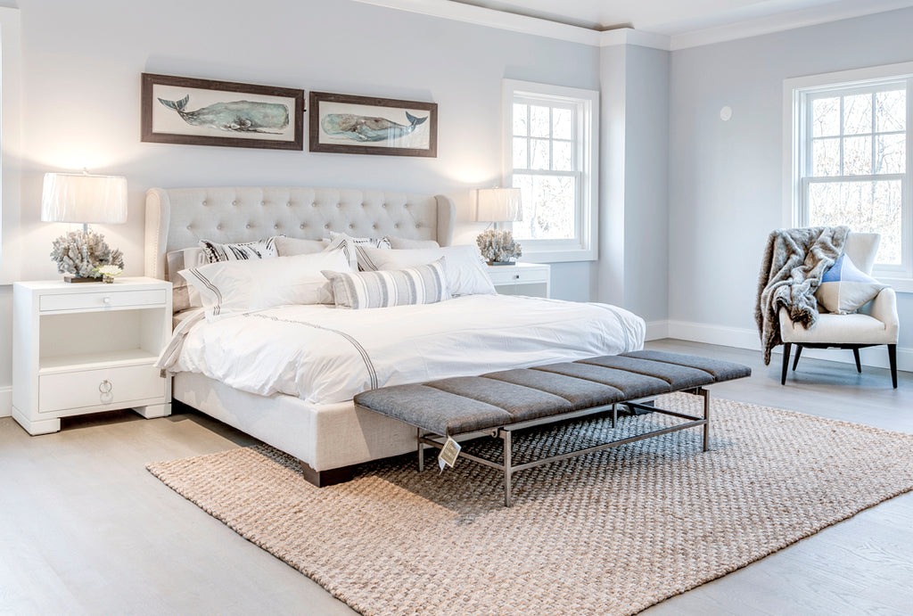 modern beach house master bedroom design – ocean blu designs