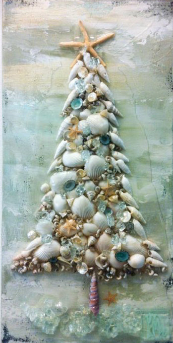 Coastal Seashell Christmas tree art