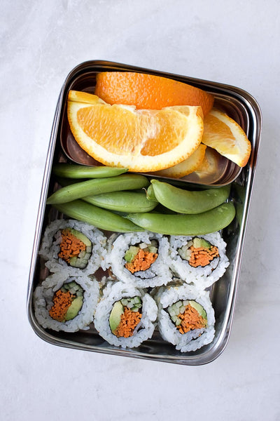 Sushi and orange slices