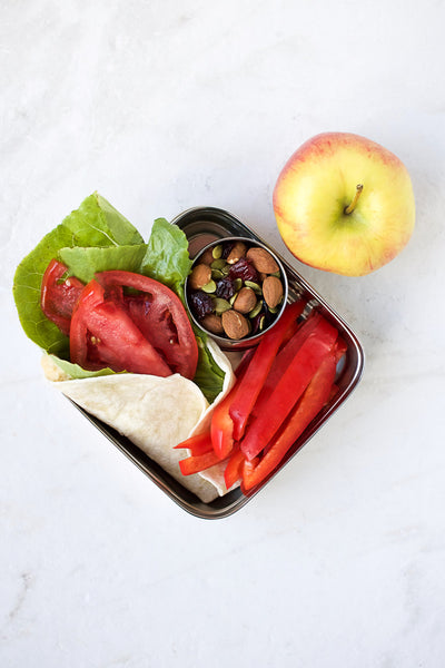 pita wrap and peppers in packed lunch