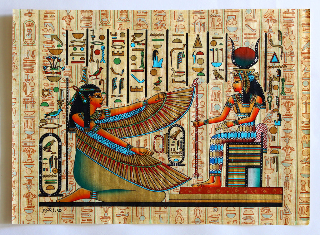 Maat and Isis Ancient Egyptian Papyrus Painting Arkan Gallery