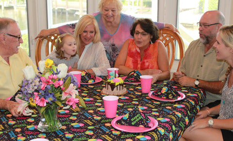 Mima's Pink Birthday Party with Happy Birthday Tablecloth by CelebrationTablecloths