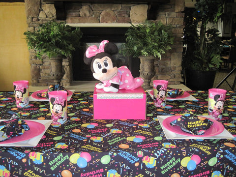 Baby Minnie Mouse 1st Birthday on Happy Birthday Tablecloth by CelebrationTablecloths