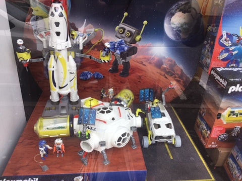 Playmobil Space toys in Giddy Goat Toys window display