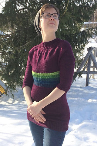 Handknit sweater featuring Elora in Midnight Garden