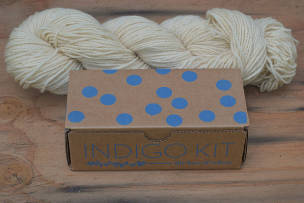 Indigo dye kit with one skein of undyed yarn