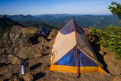 Dudley Chelton sends us this shot of the Caldera and his campsite near Mt. Jefferson. He notes: "With my prior alcohol stove system, I'd have had to descend down into the trees to find a place out of the wind to cook dinner and breakfast. With the Caldera Cone windscreen, the alcohol stove didn't even know the wind was blowing on the summit."