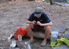 Here's Erin Saver <a href="http://www.walkingwithwired.com/p/home-page.html">(Walking With Wired)</a> cooking up dinner on the PCT