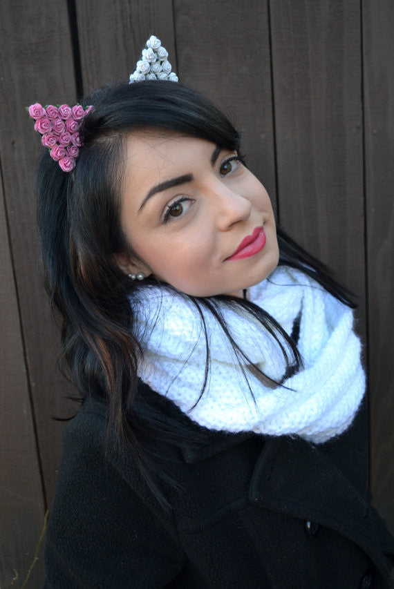 Pink & White Cat Ears #E1004