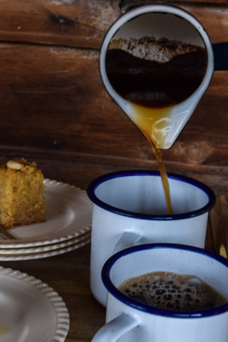 Pouring Turkish coffee to have with our semolina cake and share with Jenkins Street shopkeepers.