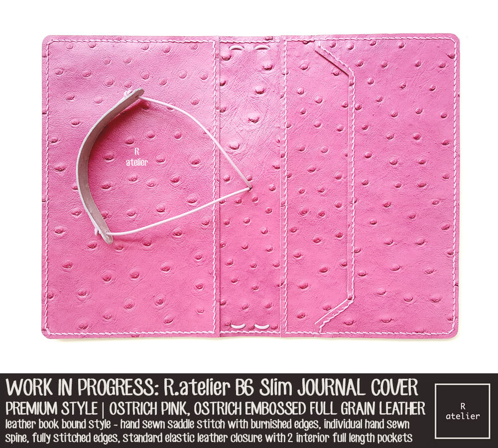 R.atelier Ostrich Pink Custom B6 Slim Premium Leather Notebook Cover