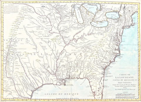 Louisiana, Texas, Florida, Mississippi, North America, French Forts, Appalachian mountains, Natives, Native Americans, Apache, Apaches des Sept Rivieres, Seven Rivers, Choumans, Nations Sauvages, Sauvages, Fort de st. Jean, Nouveau Mexique, Cadodaquios, Mentons, Kanfez, Osages, Octasas, Natichitoches, Riviere Rouge, Red River, Pais des Cenis, Cenis, Caoquias, Fort de Chartres, Lac des Vieux Deserts, Lac Michigan, Fort des Miamis, Lac St. Claire, Lac Erie, Belle Riviere, Fort Duquene, Cheraquis, Apalaches, Apalachian, Mountains, Montagnes, Caroline, Georgie, Floride, Presqu’Isle de la Floride, Embouchures du Mississipi, Pensacola, Biloxi, Mobile, Alibamous, Chicachas, Tehasas, Chita, Taensas, Yafou, Natches, Tonicas, New Orleans, Nouvelle Orleans, St. Louis, Antique Maps, Antique Map, Map, Maps, Print, Vintage Maps, Vintage, Bellin, 1744, Original, Authentic, Jacques Nicolas Bellin, Nicolas Bellin, 1740s, 1700s, Mapping, Engraving, Chart, Copper engraving, rare, Rare books, Collectors, Collectable,