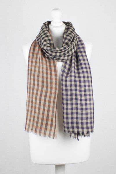 colour block check merino wool scarf