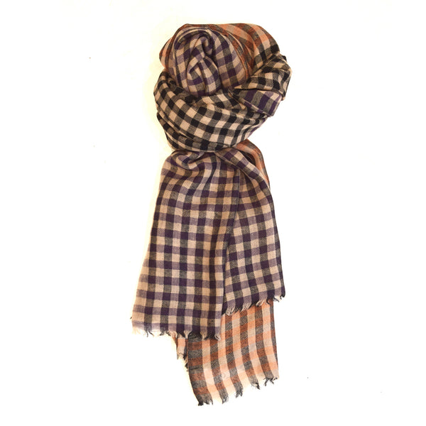 colour block check merino wool scarf