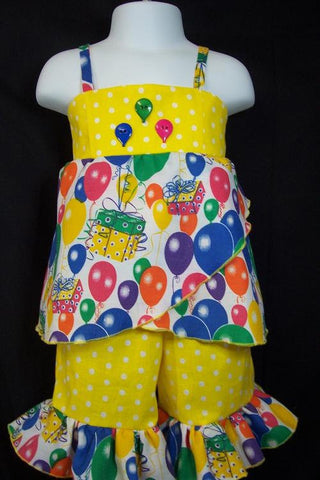 Birthday Balloons Two Piece Short Set Cat Ruffle Short Set