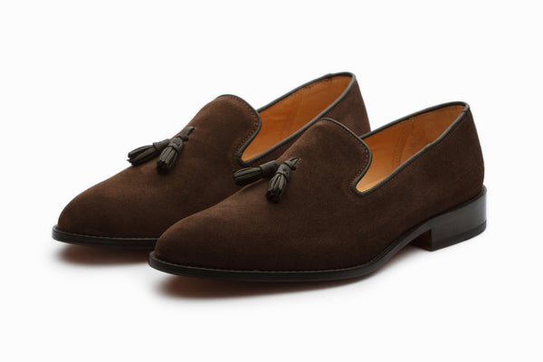 Buy Tassel Loafers - Brown Suede colour 