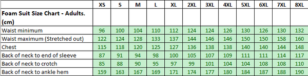 Beequip Protection Suit Sizes Chart