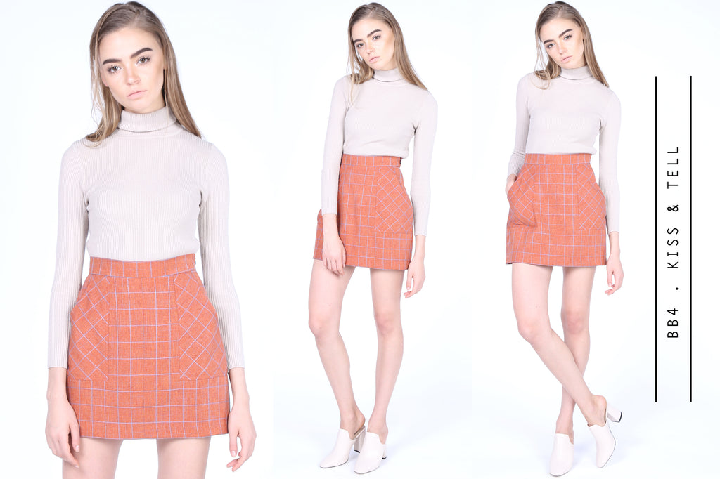 Kiss & Tell Mini Skirt in Tan Plaids