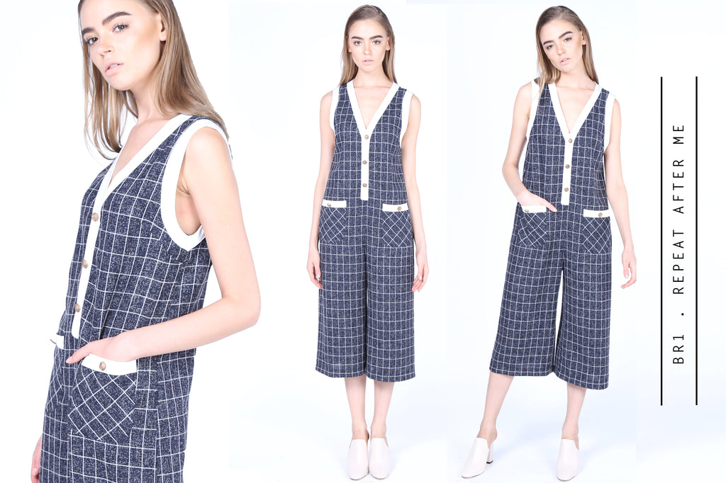 Plaids Jumpsuits with Gold Buttons