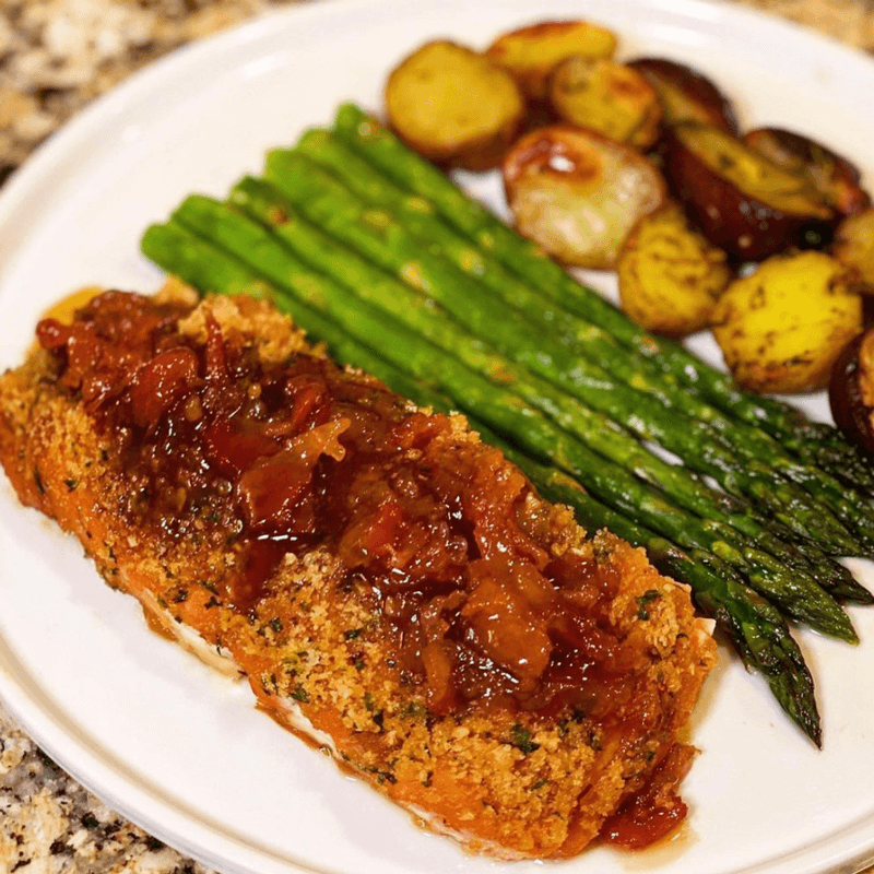 Pork Panko Crusted Salmon w/ Bacon Jam