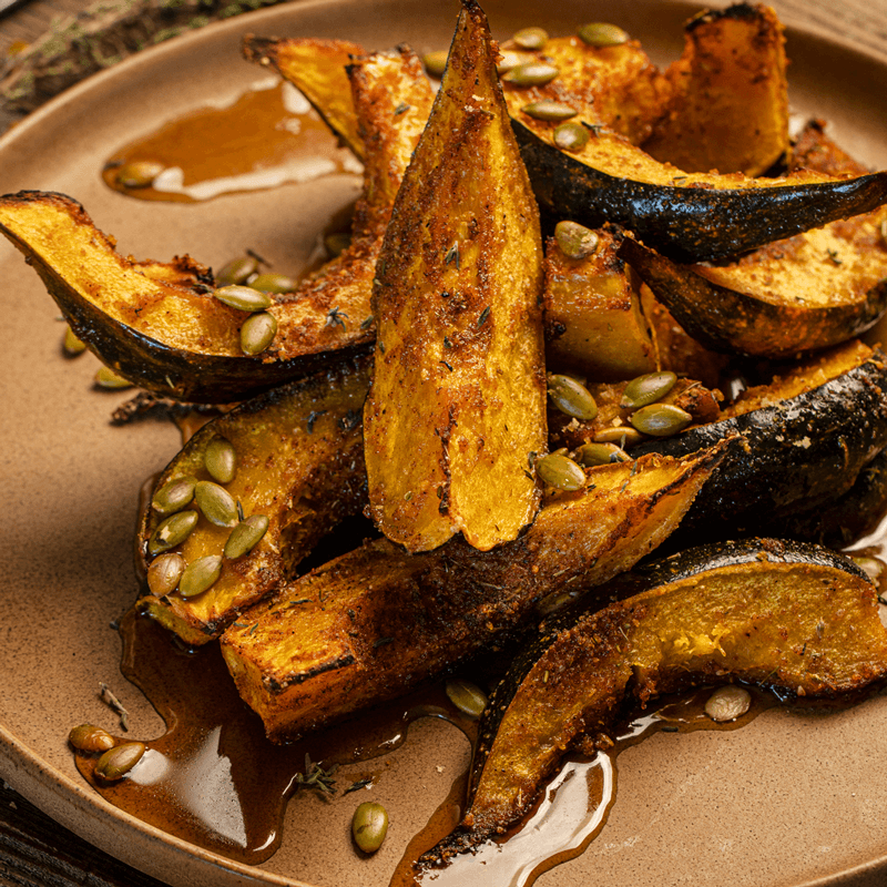 Acorn Squash with Pork Panko and Roasted Pumpkin Seeds