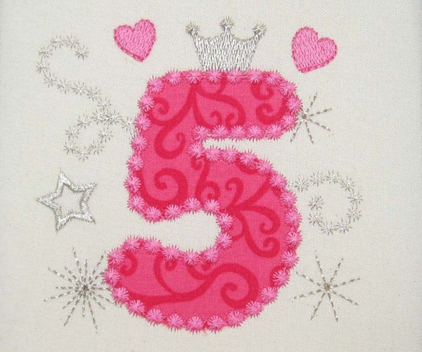 Bithday Number 5 Pink Applique Embroidery Design By Embroideryland