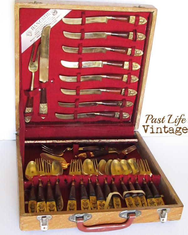 Vintage Bangkok Thailand Flatware Set 1970s Siam Bronze Vietnam Era