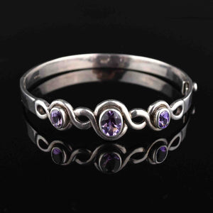 Vintage Silver Amethyst Bangle Bracelet - Boylerpf