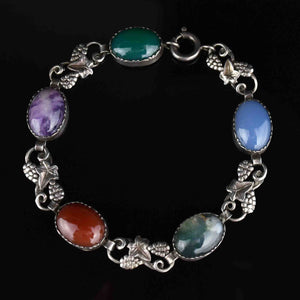 Silver Grape Leaf Arts and Crafts Agate Bracelet - Boylerpf