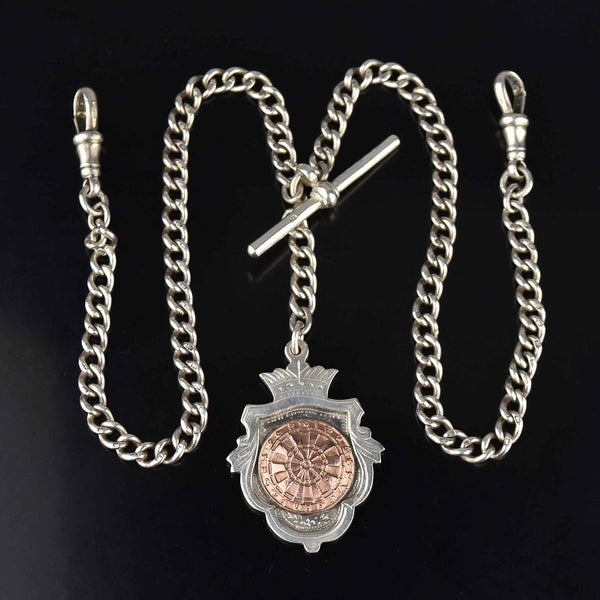 Edwardian Silver Double Albert Watch Chain, Rose Gold Fob - Boylerpf