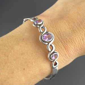 Vintage Silver Amethyst Bangle Bracelet - Boylerpf