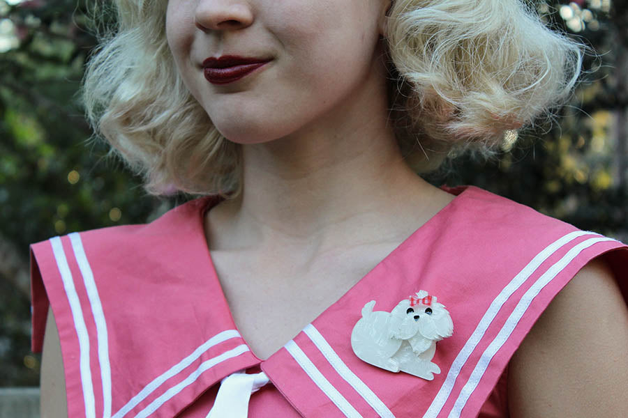 Gracefully Vintage with Erstwilder Molly the Maltese Brooch