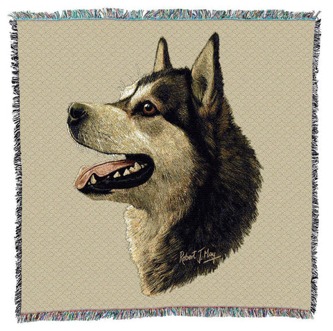 Alaskan Malamute Dog Portrait Art Tapestry Lap Throw