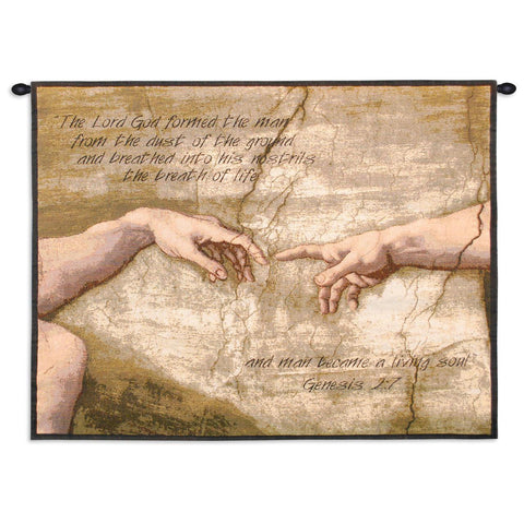 Creation of Adam with Scripture Art Tapestry Wall Hanging