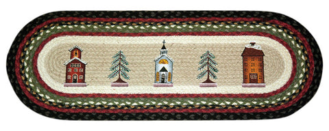 Winter Village Oval Braided Jute Table 13"x36" Runner 68-338WV