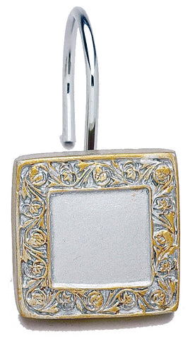 Brushed Silver Ornate Leaf Garland Resin Shower Curtain Hooks Set