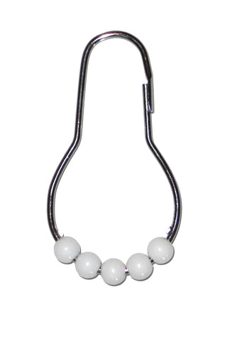 White Roller Type Metal Shower Curtain Hooks Set