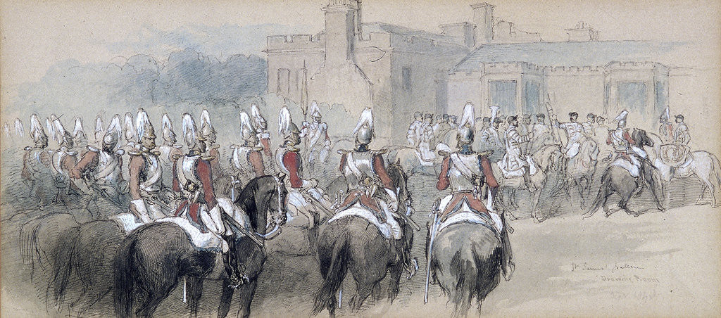 Detail of Mounted Escort at St James's Palace, London by Sir John Gilbert