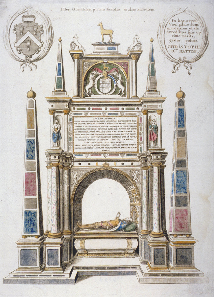 Detail of Monument to Sir Christopher Hatton in old St Paul's Cathedral, City of London by Wenceslaus Hollar
