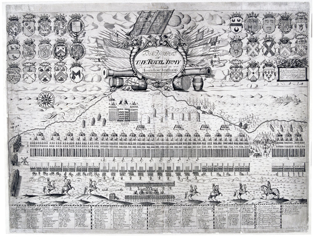 Detail of View of the royal army as it was encamped on Hounslow Heath, Middlesex, in 1686 by J Harris