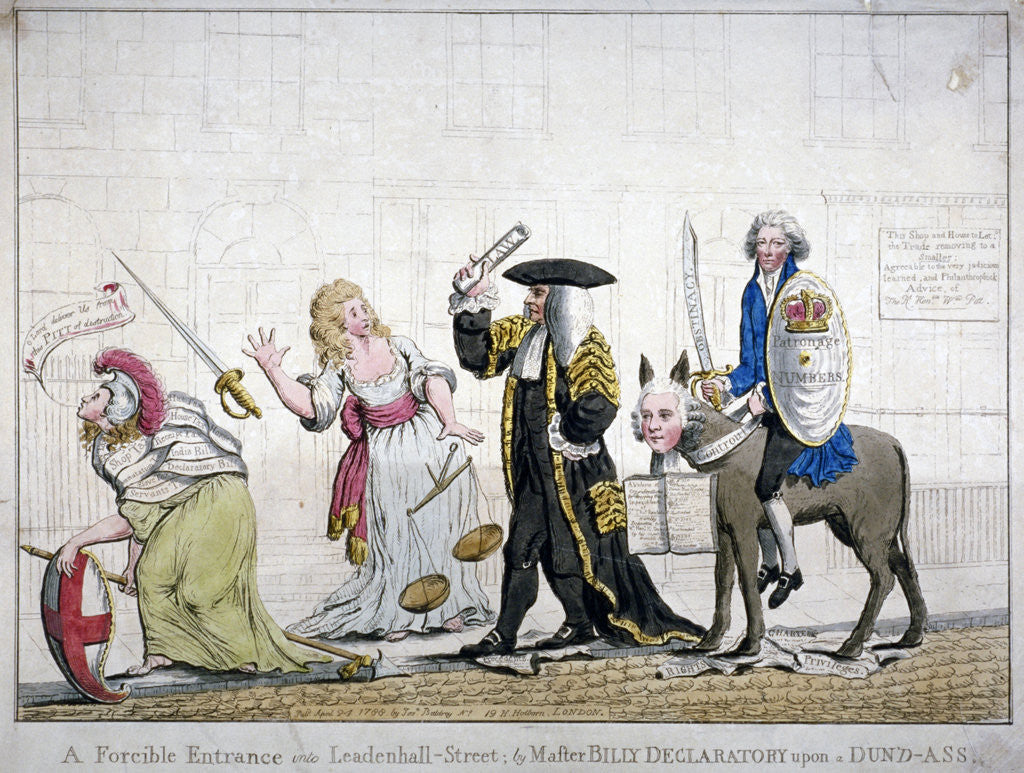 Detail of A forcible entrance into Leadenhall-Street; by Master Billy Declaratory upon a Dun'd-ass by Anonymous