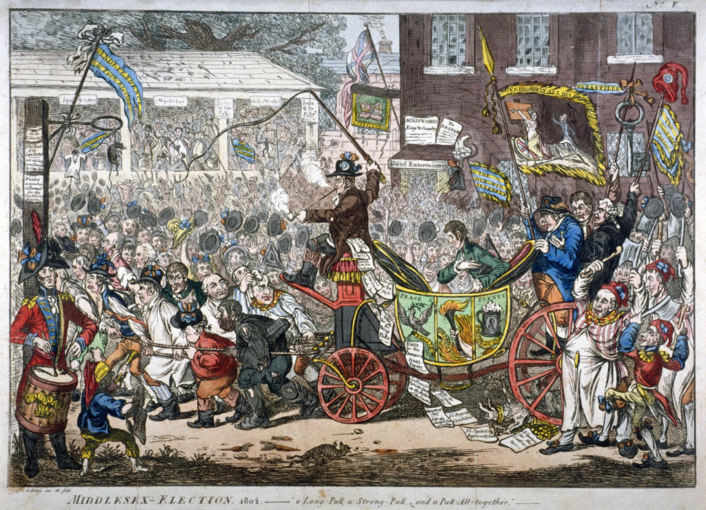 Detail of Middlesex-election, 1804. A long pull, a strong pull and a pull all together by James Gillray