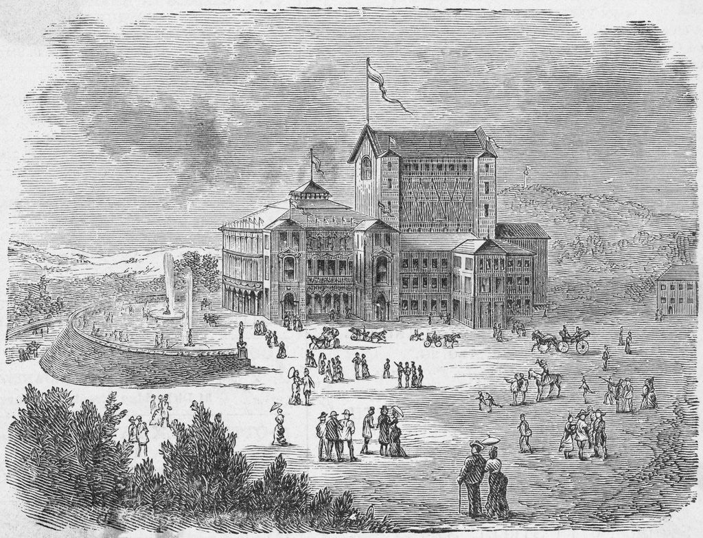 Detail of Engraving of the Festspielhaus in Bayreuth, Germany by Corbis