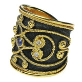 Black Gold Diamond and Sapphire Wide Synergy Band Ring Right Side